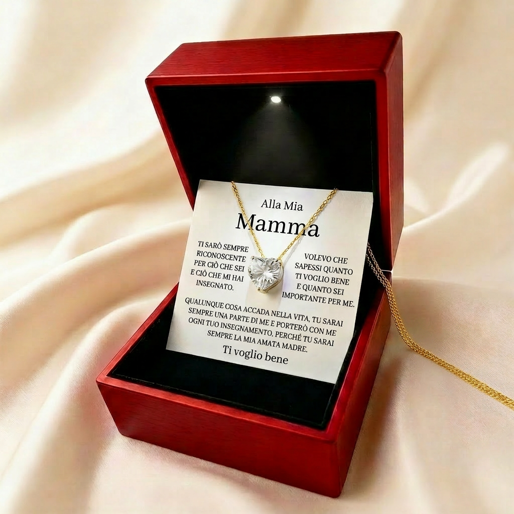 Cofanetto Luminoso "Alla Mia Mamma" · Collana Cuore con Biglietto