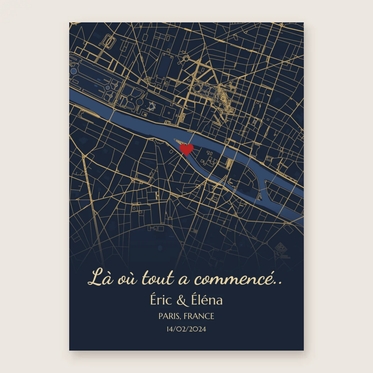 Affiche lieu de rencontre style Bleu nuit doré