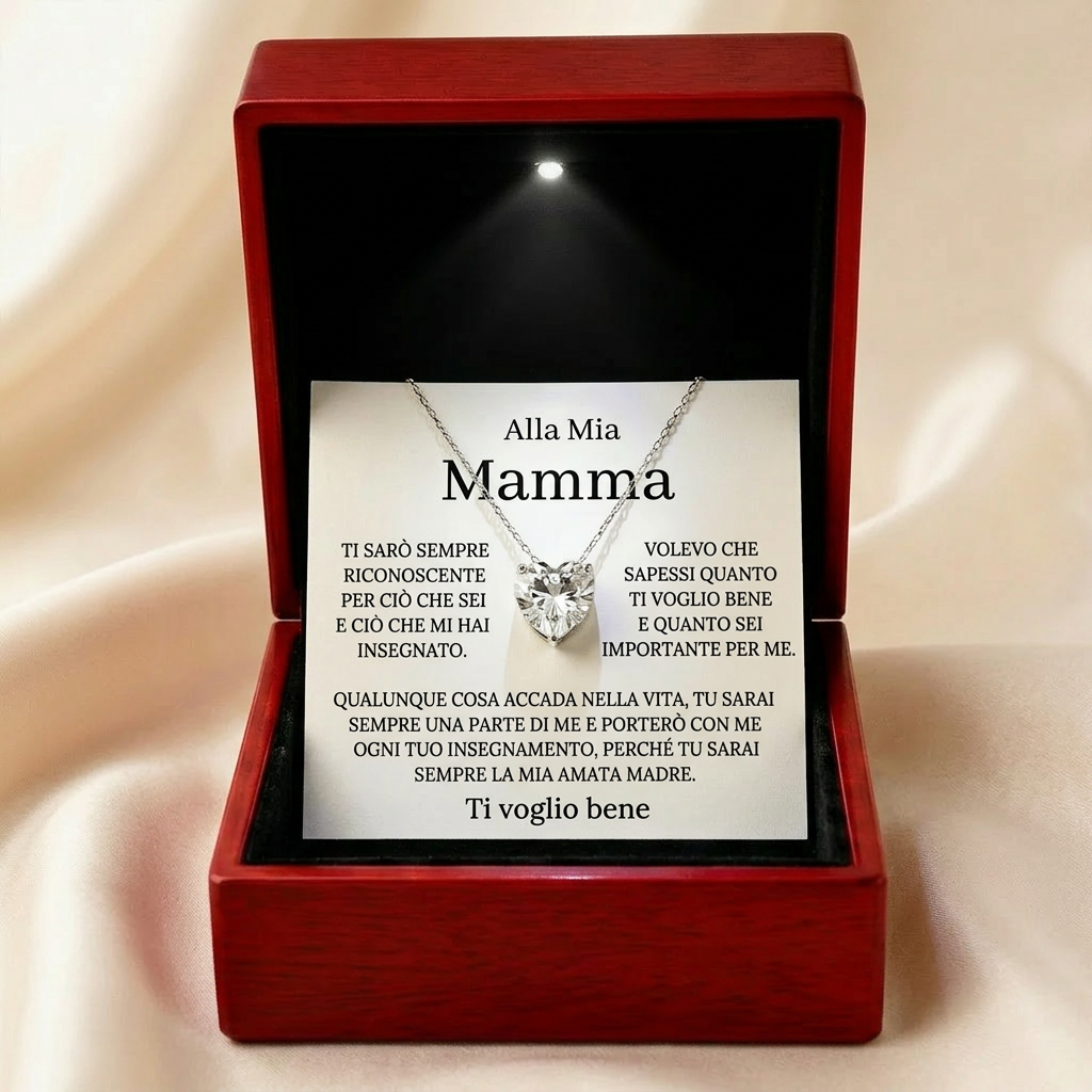 Cofanetto Luminoso "Alla Mia Mamma" · Collana Cuore con Biglietto