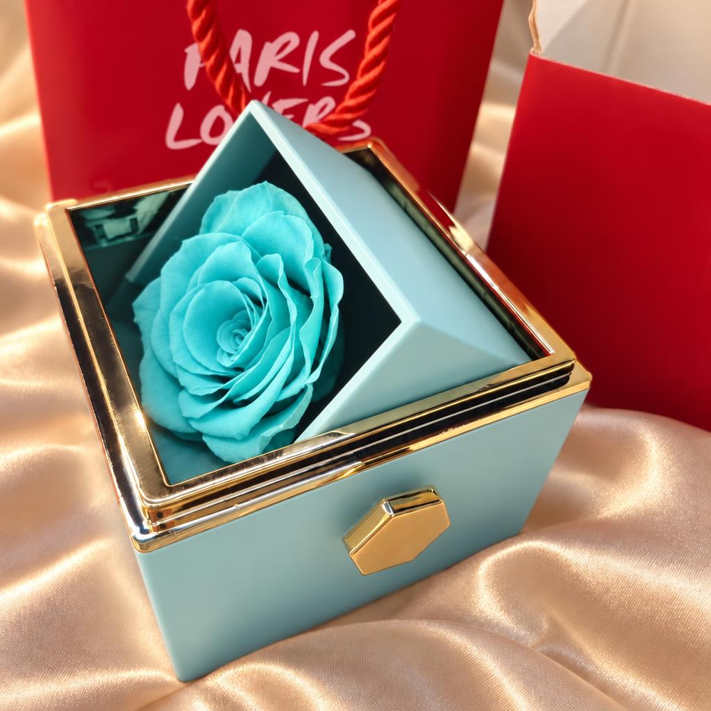 Coffret Rose Éternelle bleue – coffret bleu et cadre doré | Paris Lovers