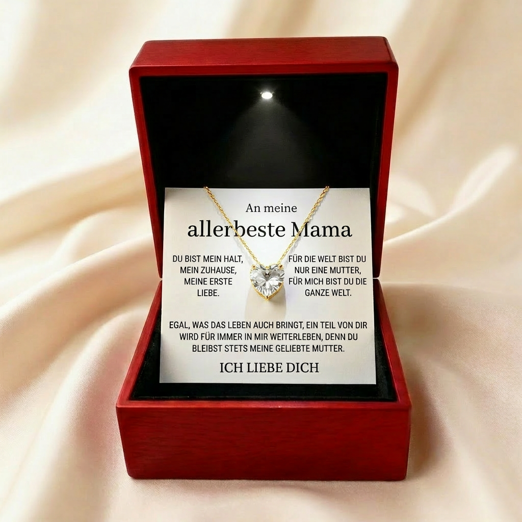 Leuchtende Geschenkbox „An meine allerbeste Mama" · Herzkette mit Karte