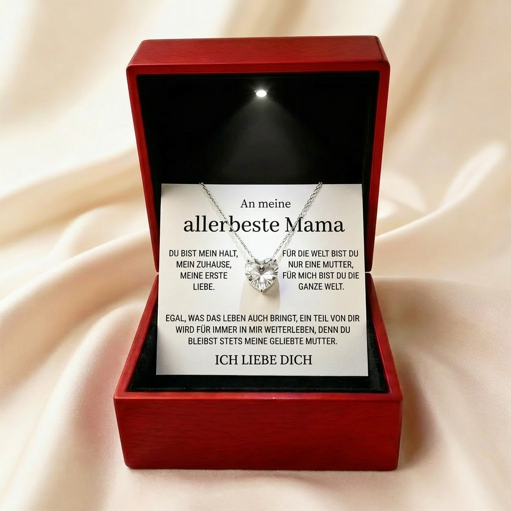 Leuchtende Geschenkbox „An meine allerbeste Mama" · Herzkette mit Karte