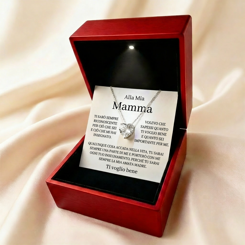 Cofanetto Luminoso "Alla Mia Mamma" · Collana Cuore con Biglietto