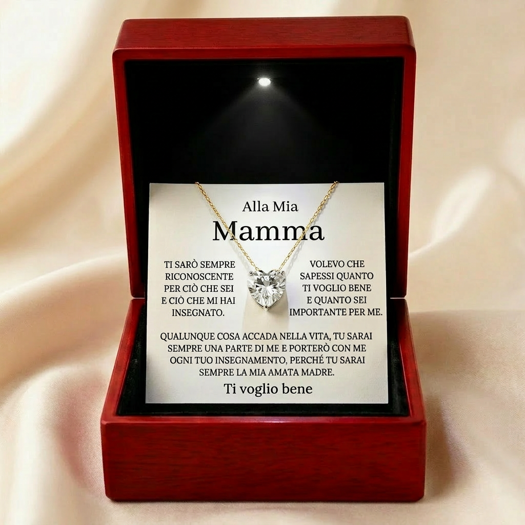 Cofanetto Luminoso "Alla Mia Mamma" · Collana Cuore con Biglietto